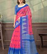Hot pink printed art silk designer pallu saree