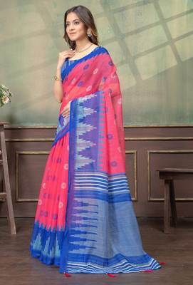 Hot pink printed art silk designer pallu saree 2
