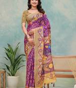 Wine printed art silk designer pallu saree