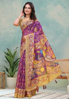 Wine printed art silk designer pallu saree 2