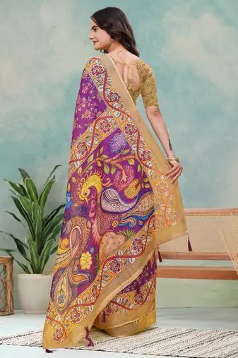 Wine printed art silk designer pallu saree