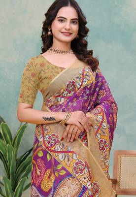 Wine printed art silk designer pallu saree 4