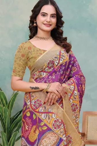 Wine printed art silk designer pallu saree