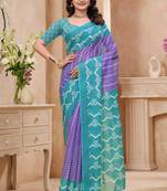 Purple printed art silk designer pallu saree