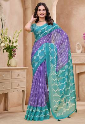 Purple printed art silk designer pallu saree 2