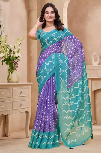 Purple printed art silk designer pallu saree