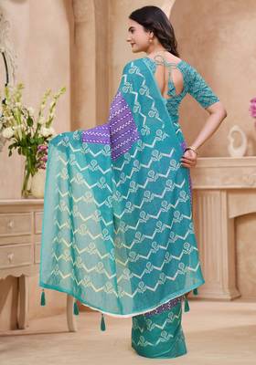 Purple printed art silk designer pallu saree 3