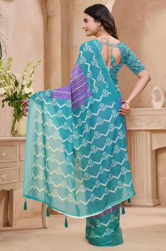 Purple printed art silk designer pallu saree