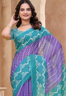 Purple printed art silk designer pallu saree 4