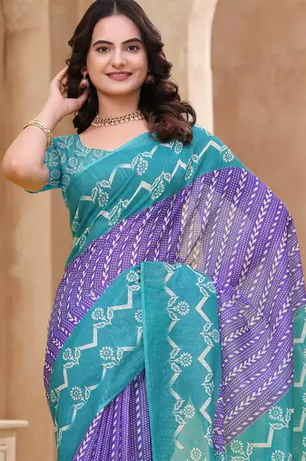 Purple printed art silk designer pallu saree