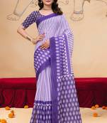 Light lavender printed art silk designer pallu saree
