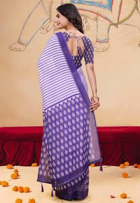 Light lavender printed art silk designer pallu saree 3