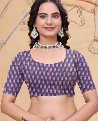 Light lavender printed art silk designer pallu saree 5