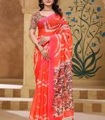 Orange printed art silk designer pallu saree