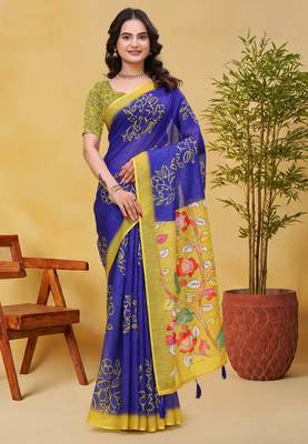 Purple printed art silk designer pallu saree 1