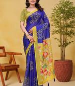 Purple printed art silk designer pallu saree