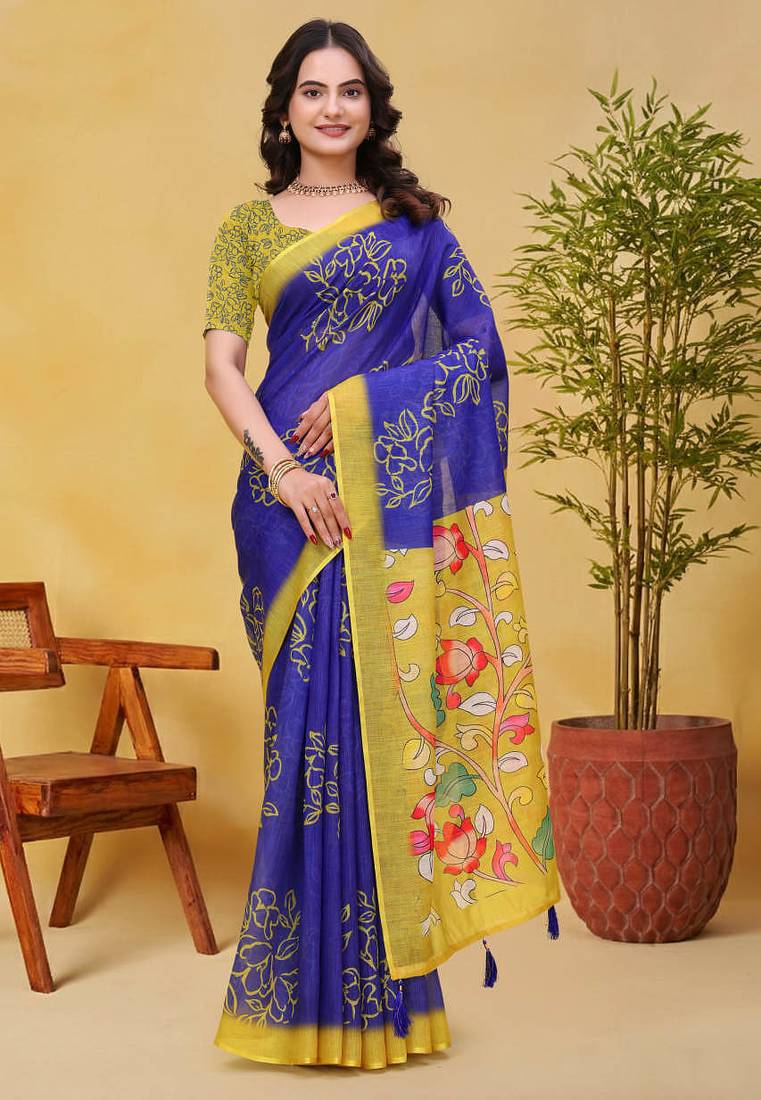Purple printed art silk designer pallu saree