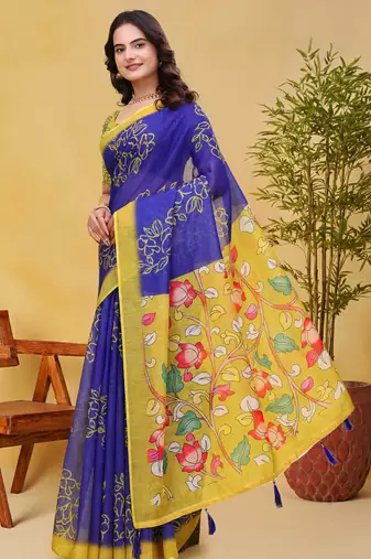 Purple printed art silk designer pallu saree