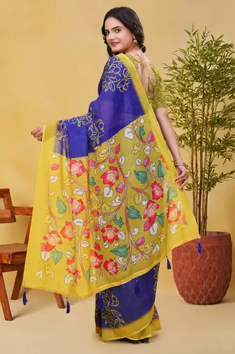 Purple printed art silk designer pallu saree