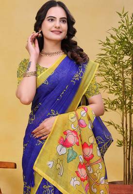 Purple printed art silk designer pallu saree 4