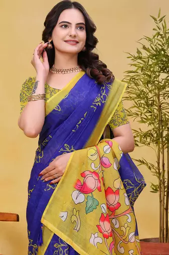 Purple printed art silk designer pallu saree