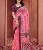 Baby pink printed art silk designer pallu saree