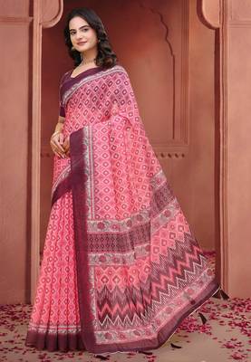 Baby pink printed art silk designer pallu saree 2