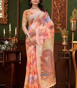 Peach printed art silk designer pallu saree
