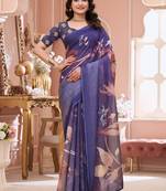 Purple printed art silk designer pallu saree