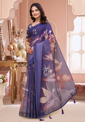 Purple printed art silk designer pallu saree 2