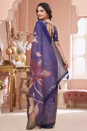 Purple printed art silk designer pallu saree