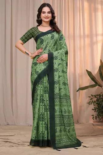 Green printed art silk designer pallu saree