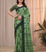 Green printed art silk designer pallu saree