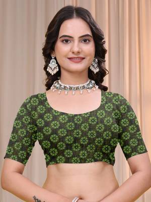 Green printed art silk designer pallu saree 5