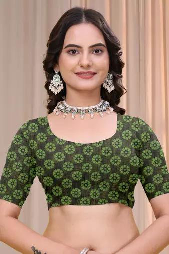 Green printed art silk designer pallu saree