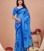 Royal blue printed art silk designer pallu saree