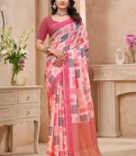 Baby pink printed art silk designer pallu saree