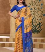 Yellow printed art silk designer pallu saree