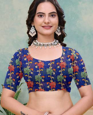 Teal printed art silk designer pallu saree 5
