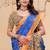 Blue printed art silk designer pallu saree