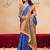 Blue printed art silk designer pallu saree