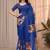 Blue printed art silk designer pallu saree