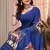 Blue printed art silk designer pallu saree