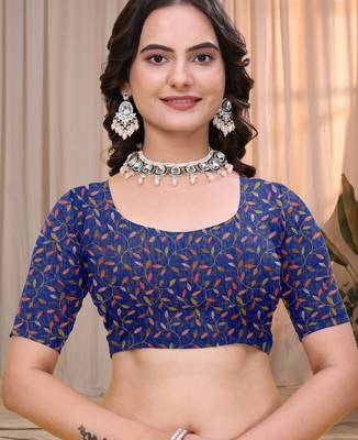 Blue printed art silk designer pallu saree 5