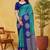 Teal printed art silk designer pallu saree