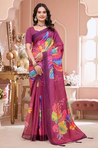 Pink printed art silk designer pallu saree