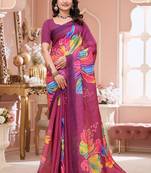 Pink printed art silk designer pallu saree