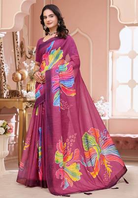 Pink printed art silk designer pallu saree 2