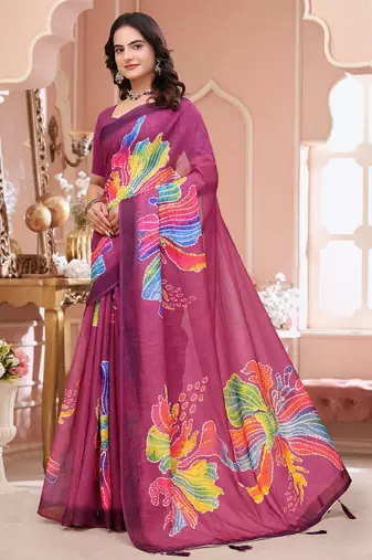 Pink printed art silk designer pallu saree