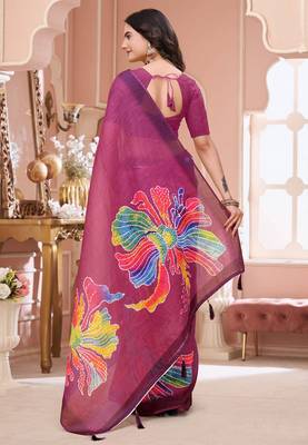 Pink printed art silk designer pallu saree 3